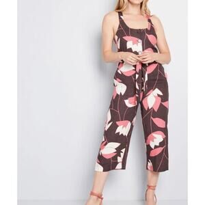 ModCloth Brown Pink Floral Brightest Idea Cropped Jumpsuit NWT Medium